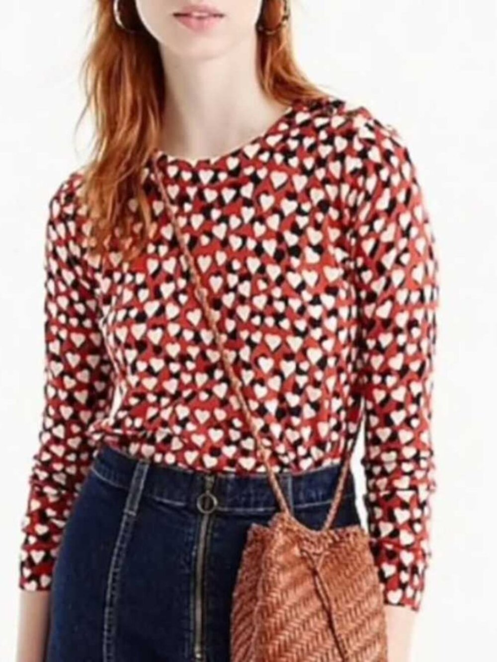 NWOT L J.Crew Tippi sweater in printed heart pattern 100% Merino wool